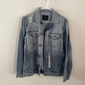 Rails Knox Distressed Denim Jacket Womens Small Blue Vintage Wash Mrs Last Patch